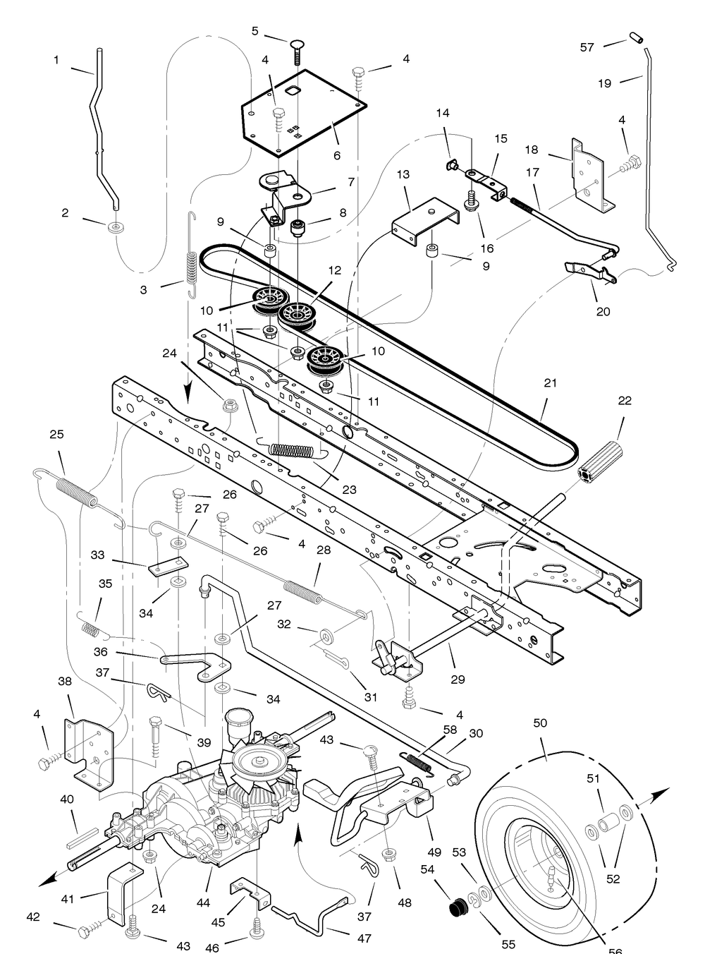 Drive Assembly Diagram and Parts List for 425600X48A 2005 Briggs and Stratton Lawn Tractor